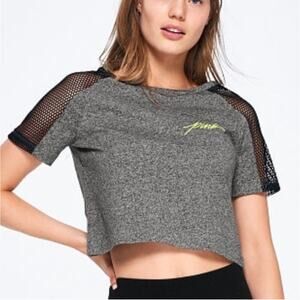 2/$15 Pink Victoria's Secret Fishnet Shoulder Crop Top Gray Short Sleeve Size XS